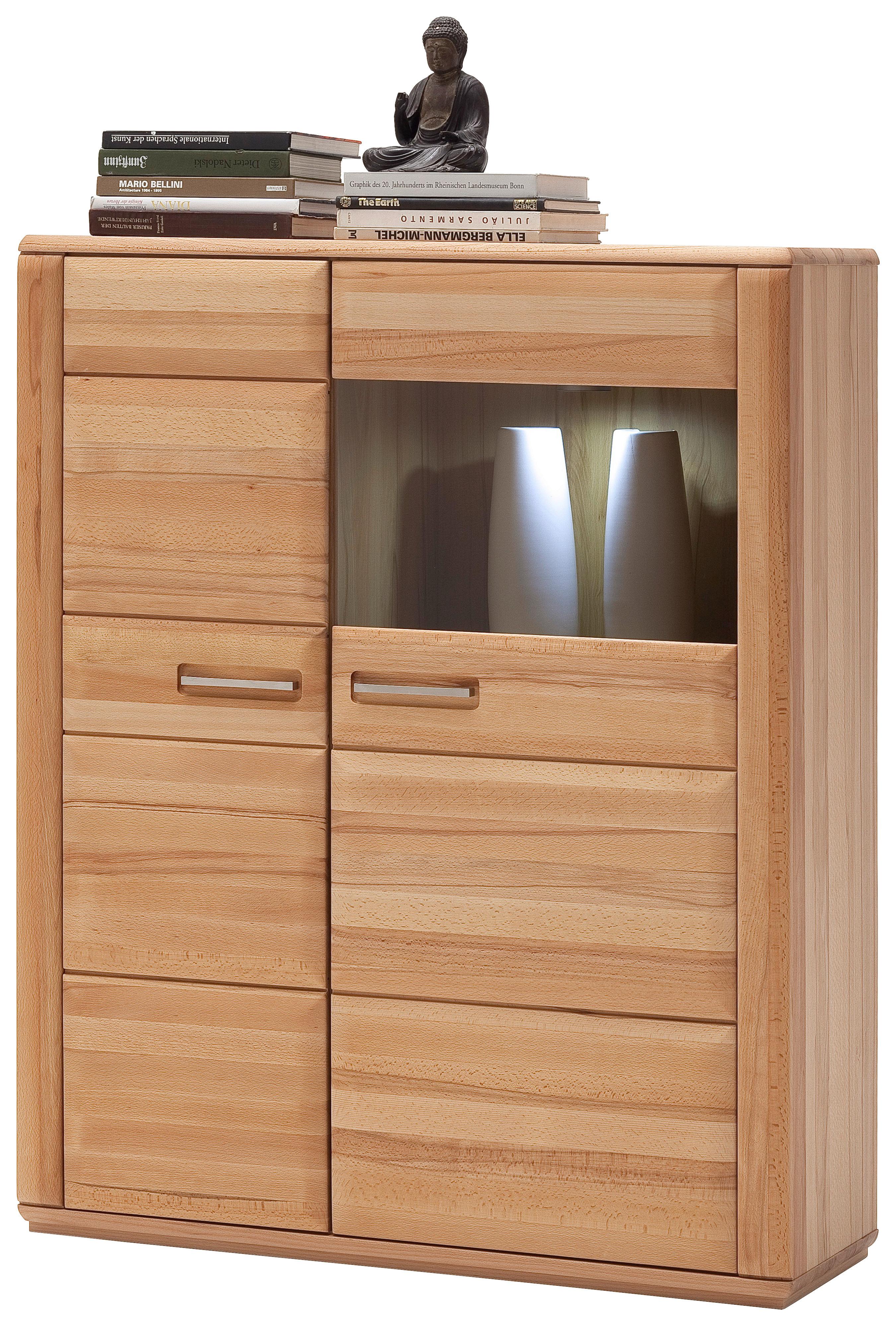 Highboard teilmassiv B: 107 cm Sena Buchefarben - Buchefarben, Design, Glas/Holz (107/131/38cm) - Livetastic