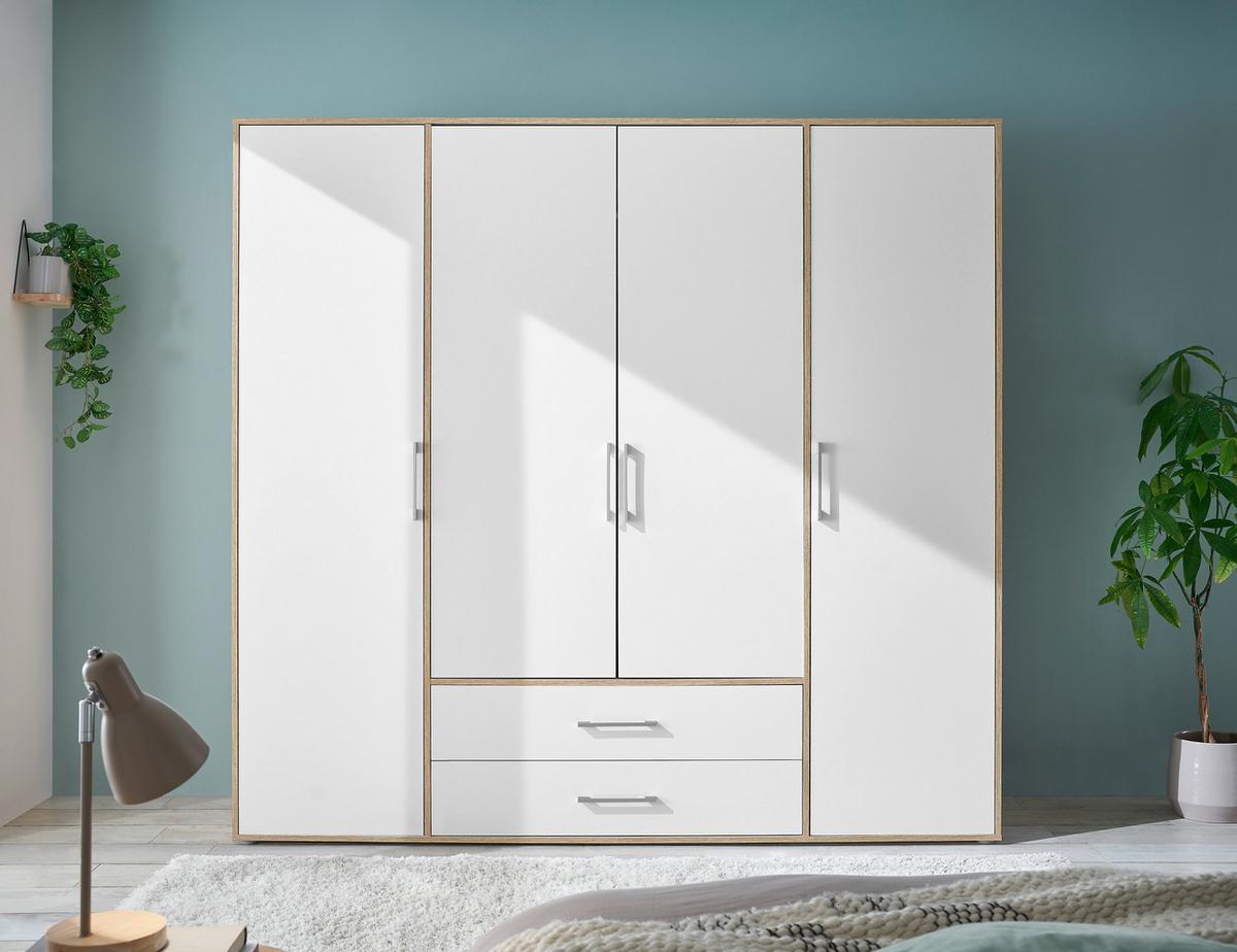 Kleiderschrank 4trg Lembo Artisan Eiche/weiß 206cm - Weiß/Eiche Artisan, Basics, Holzwerkstoff (206/195/60cm)