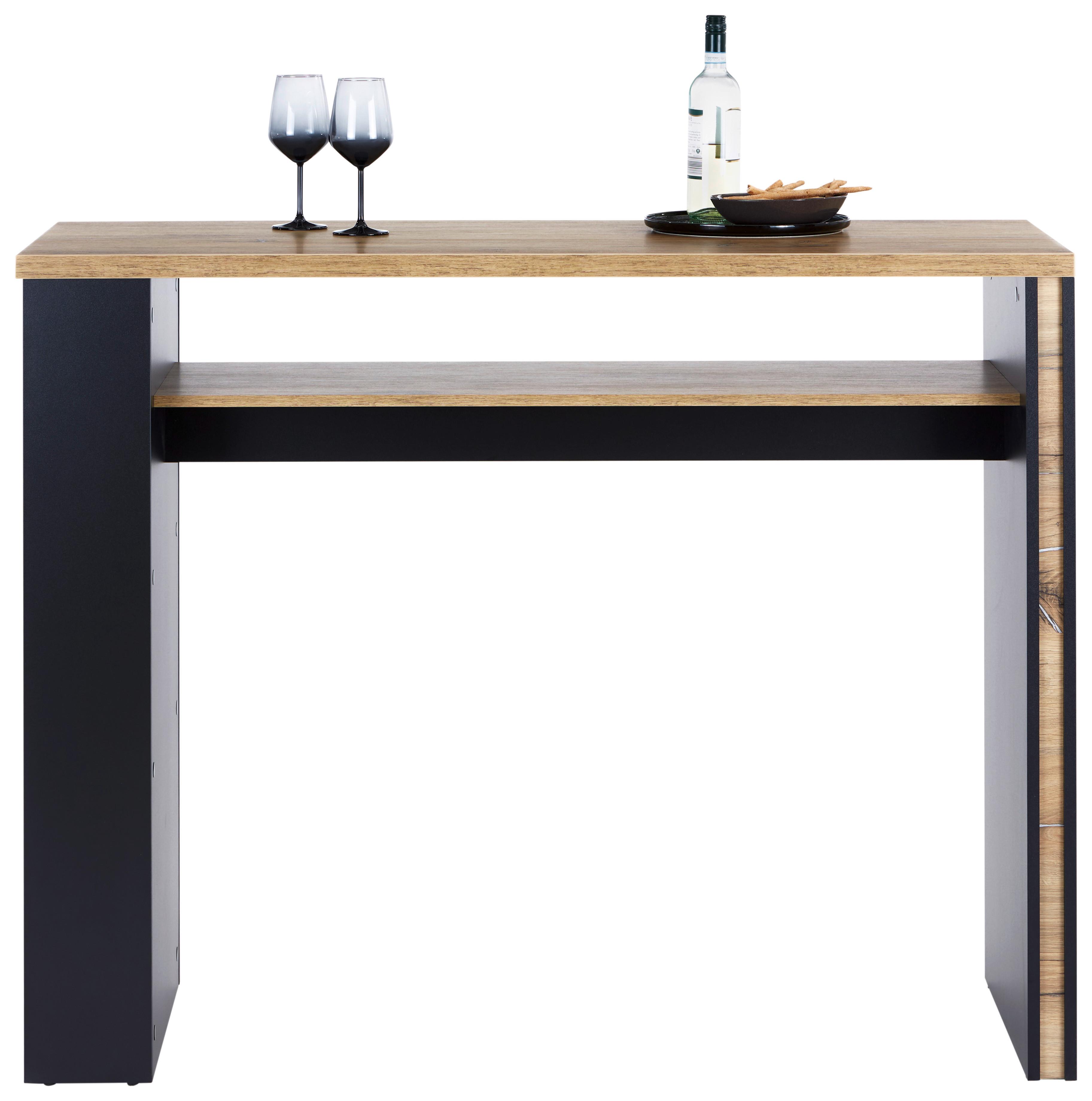 Bartisch Jamas 138x55x110,5 Cm Eiche Dekor/schwarz Mit Regal - Eichefarben/Schwarz, MODERN, Holzwerkstoff (138/110,5/55cm)