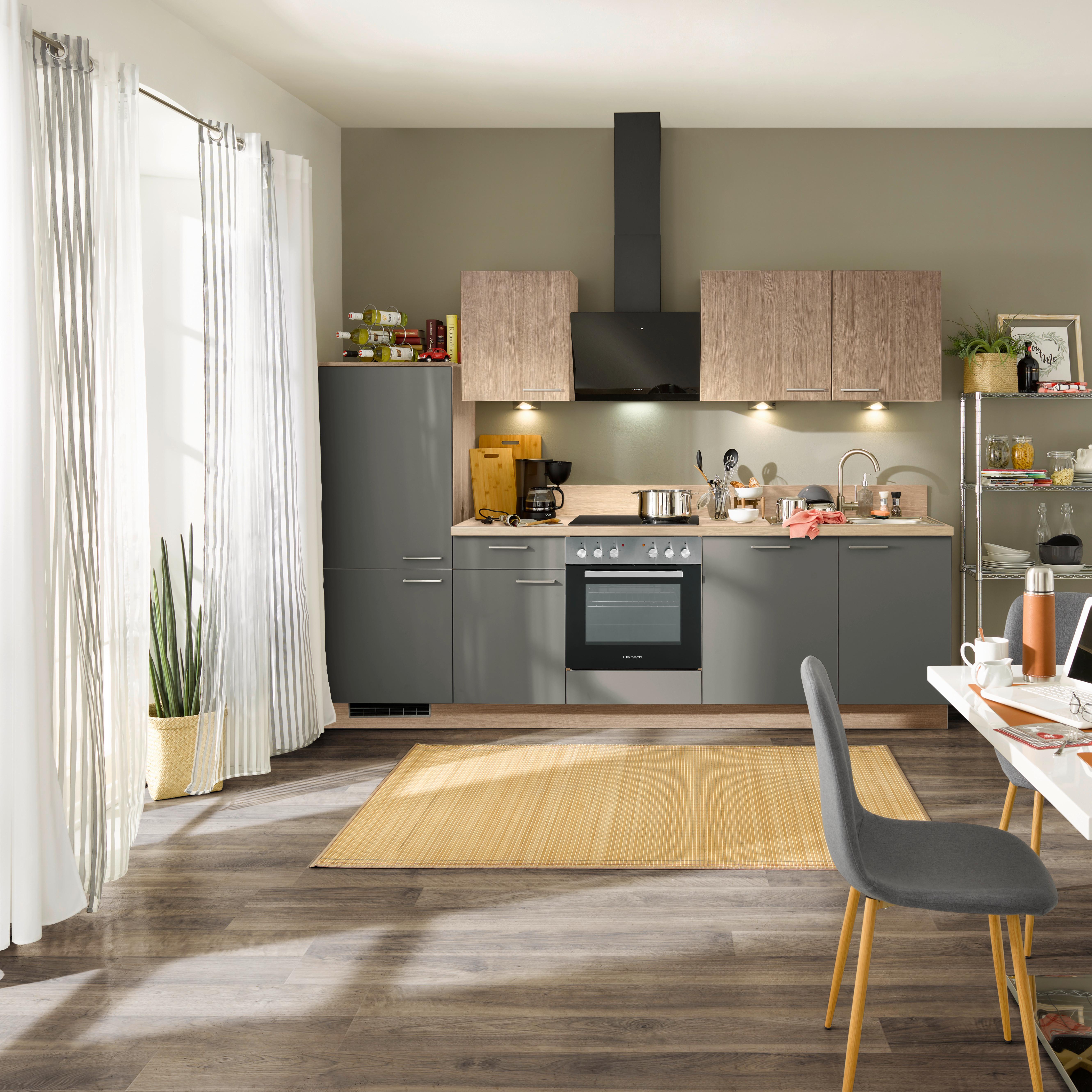 Küchenzeile Win/plan Mit Geräten 280 Cm Eiche/anthrazit - Basics, Holzwerkstoff (280cm) - Express