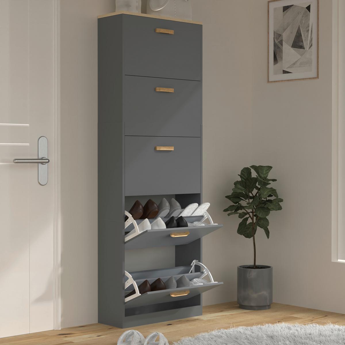 Schuhschrank Halom Anthrazit/Honigeiche - Honigeiche/Anthrazit, LIFESTYLE, Holzwerkstoff (59/170/22cm) - MID.YOU