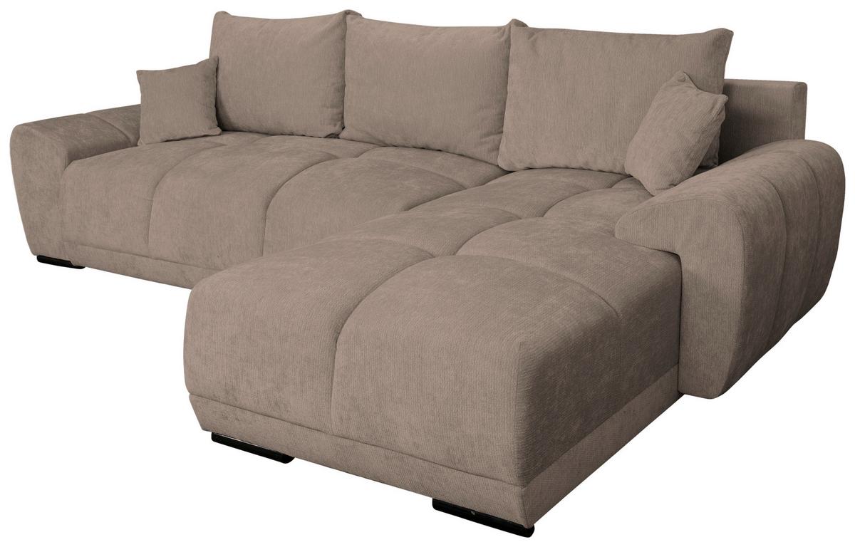 Rohová sedačka BONN, oboustranná, šedohnědá žinylka - černá/šedohnědá, Moderní, textil/plast (296/182cm)