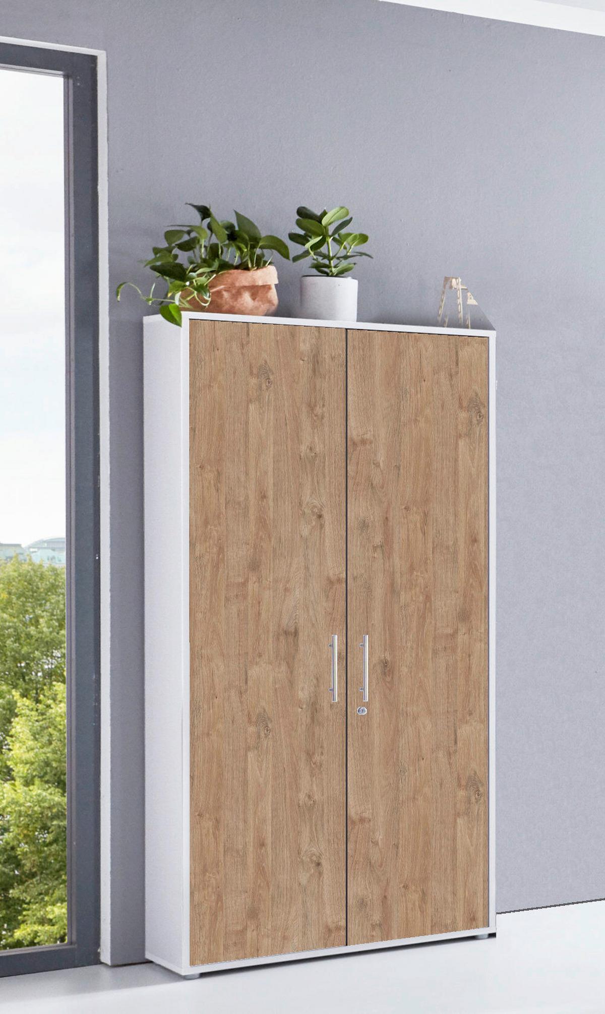 Aktenschrank Office Edition Weiß/eiche Dekor B: 168,8cm - Eichefarben/Weiß, MODERN, Holzwerkstoff (168,8/185,6/33cm) - MID.YOU