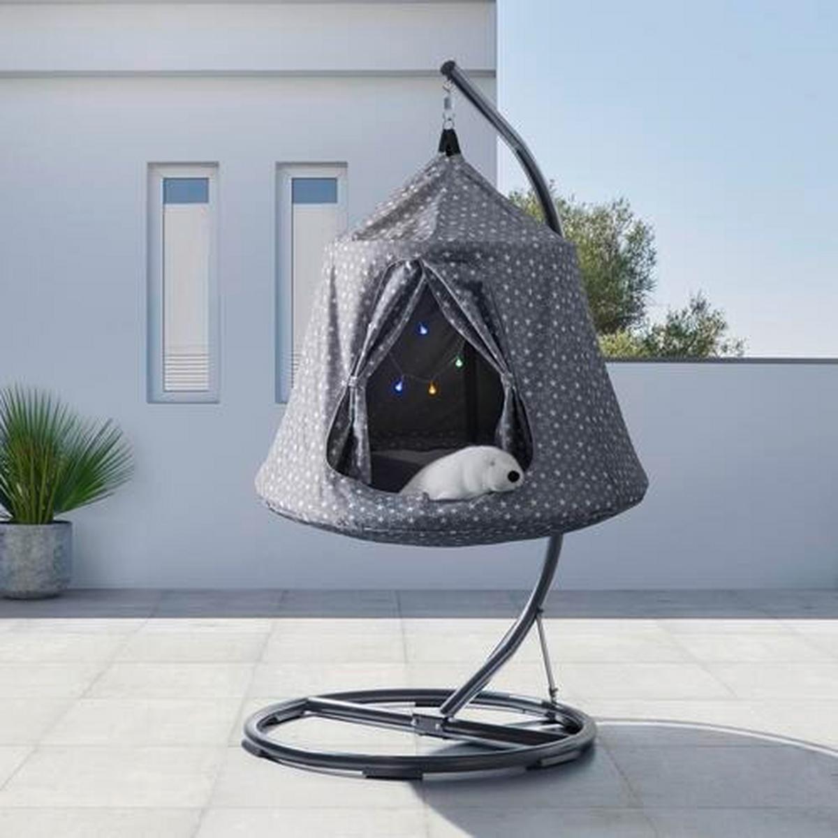 Závesná hojdačka pre deti MAYA - čierna/sivá, Modern, kov/textil (110/190/110cm) - Bessagi Kids