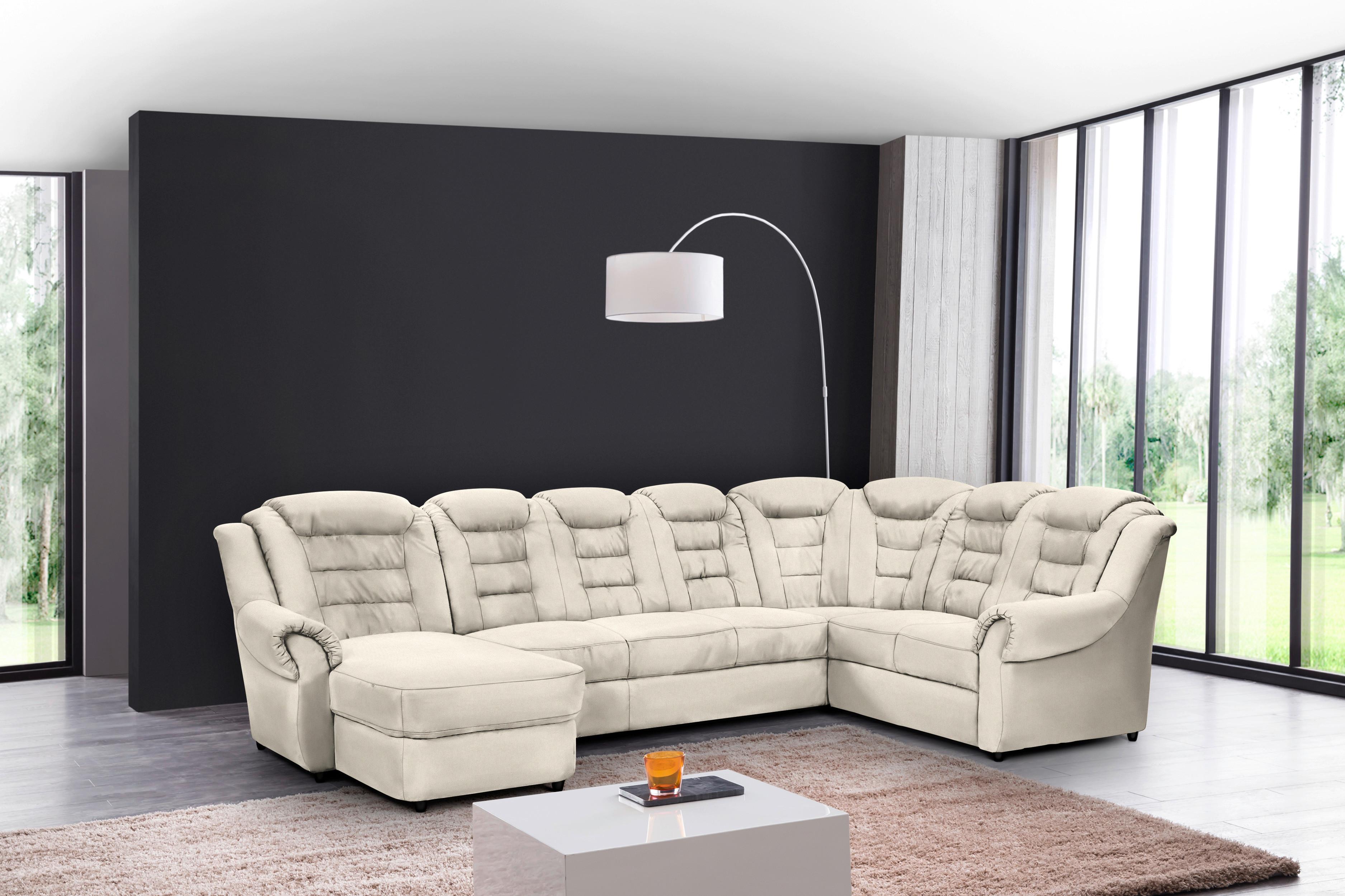 Wohnlandschaft Boston Creme Chenille - Creme/Schwarz, KONVENTIONELL, Textil (165/333/216cm) - Livetastic