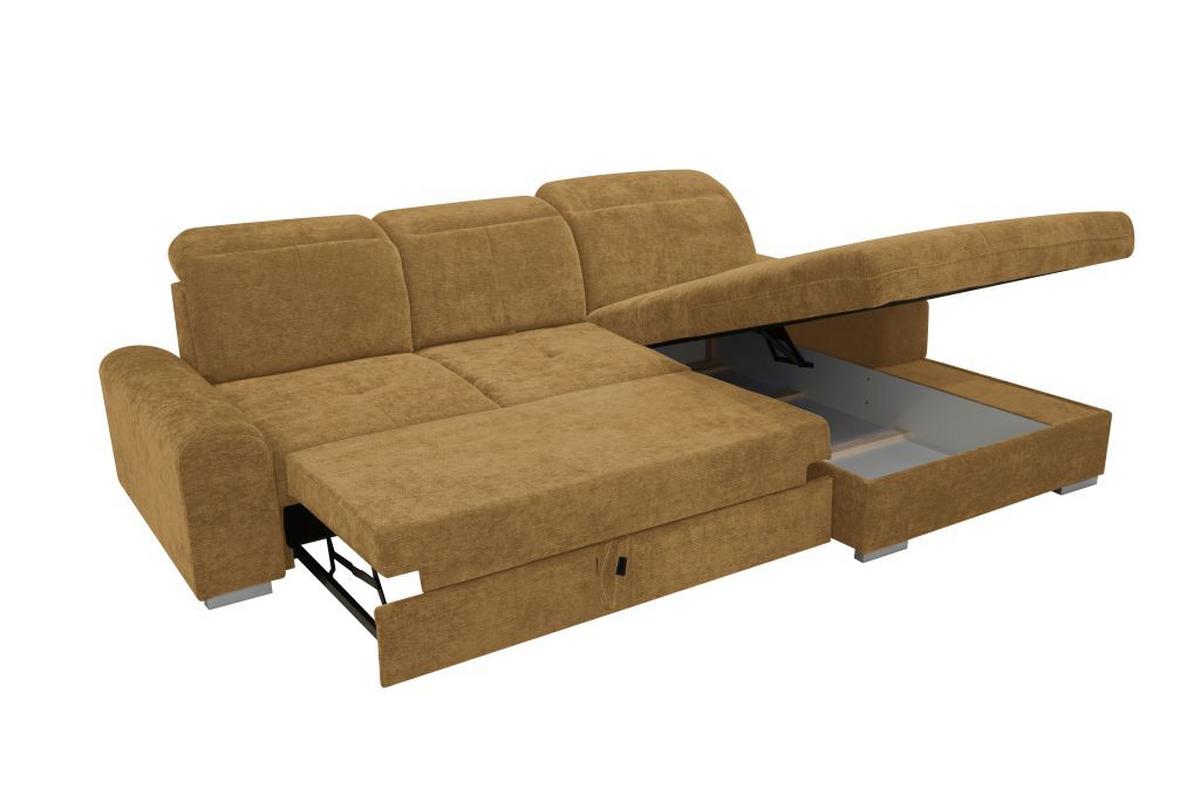 Rohová sedačka MALAGA, pravá, horčicovožltá ženilka - horčicovožltá/chrómová, Konventionell, kov/drevo (286/203cm) - Ondega