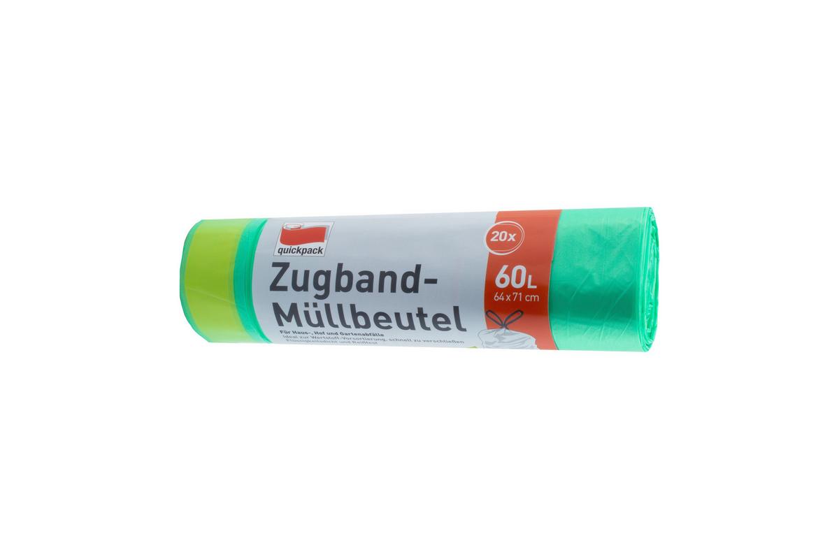 Müllsack 60 L Mit 20 Stück Mit Zugband - Grün, Kunststoff - Quick Pack