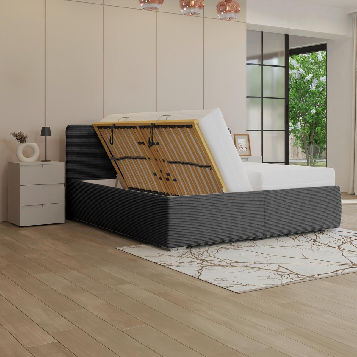 Polsterbett Lesia - Chromfarben/Dunkelgrau, KONVENTIONELL, Holzwerkstoff/Textil (180/200cm)