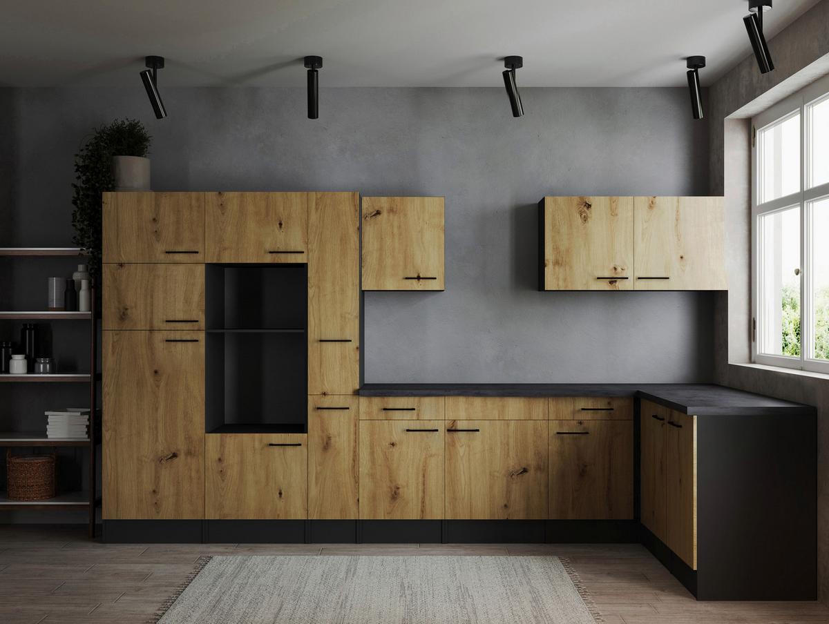 Eckküche Oliver Artisan Dekor S: 370x172 Cm - Eiche Artisan/Grau, Design, Holzwerkstoff (370/172cm) - Respekta