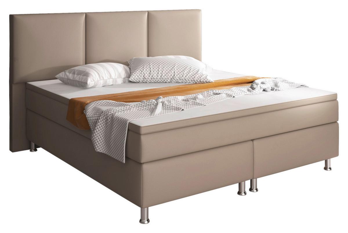 Boxspringbett mit Topper Lederlook 180x200 Oslo - Silberfarben/Cappuccino, KONVENTIONELL, Leder/Textil (180/200cm) - MID.YOU