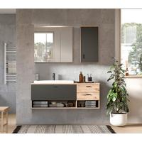 Badezimmer Grado Eiche Dekor/Grau - Dunkelgrau/Weiß Hochglanz, MODERN, Glas/Keramik (138cm) - MID.YOU