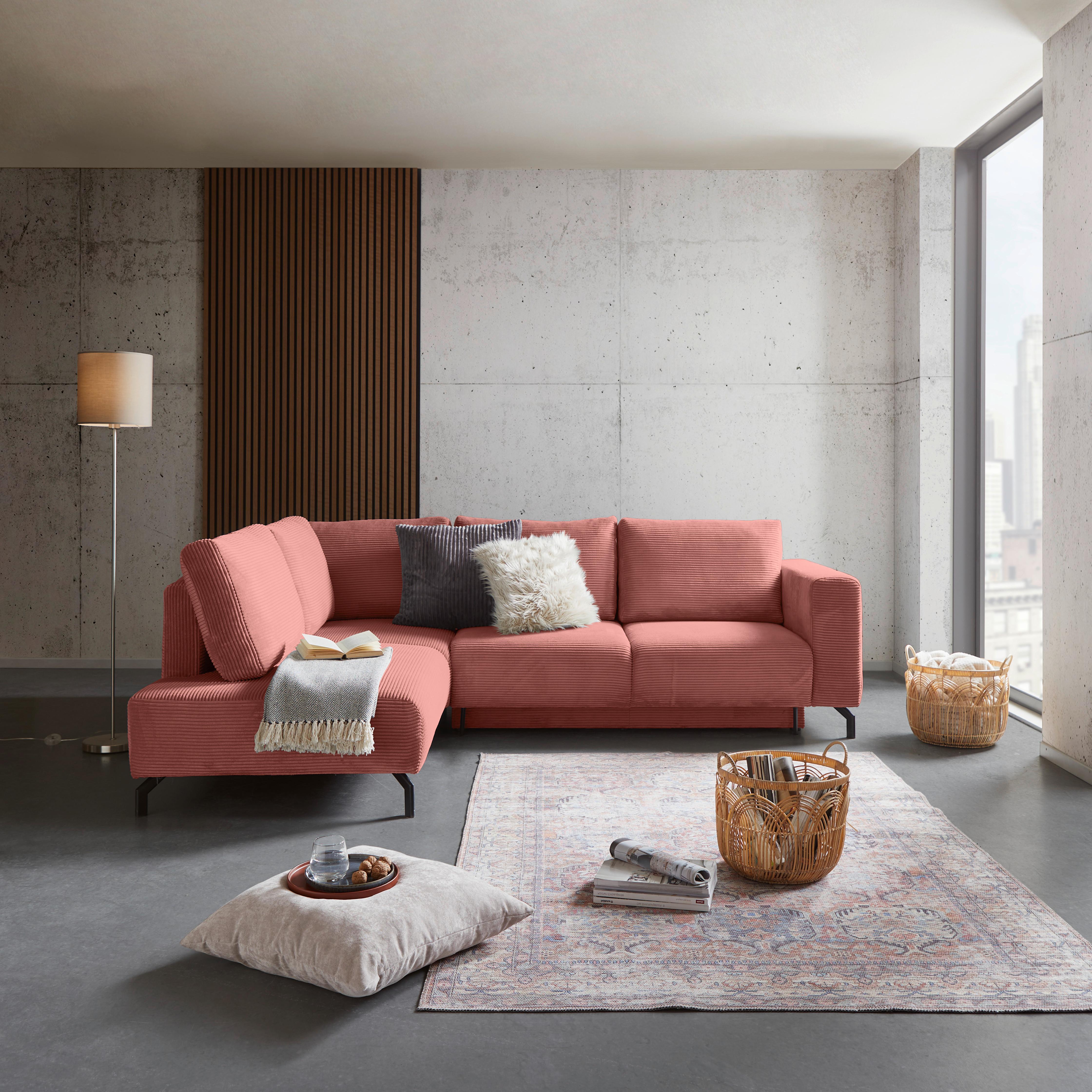 Rohová sedačka VENI, levá, starorůžový manšestr - starorůžová/černá, Moderní, textil (210/272cm) - Ondega