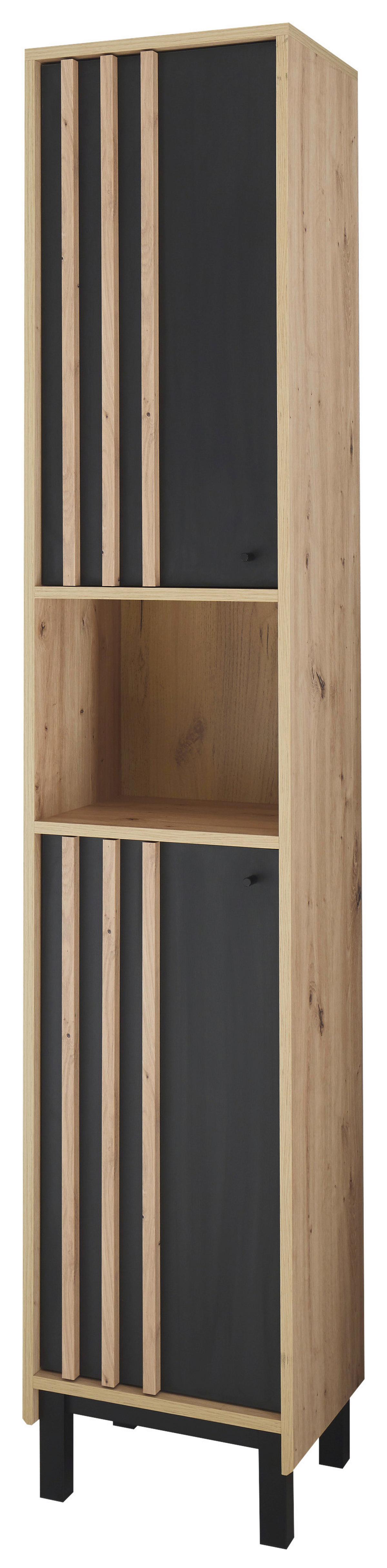 Hochschrank Volano BxH 38x195 cm Eiche Dekor/Schwarz - Schwarz/Eiche Artisan, MODERN, Holzwerkstoff (38/195/32cm) - MID.YOU