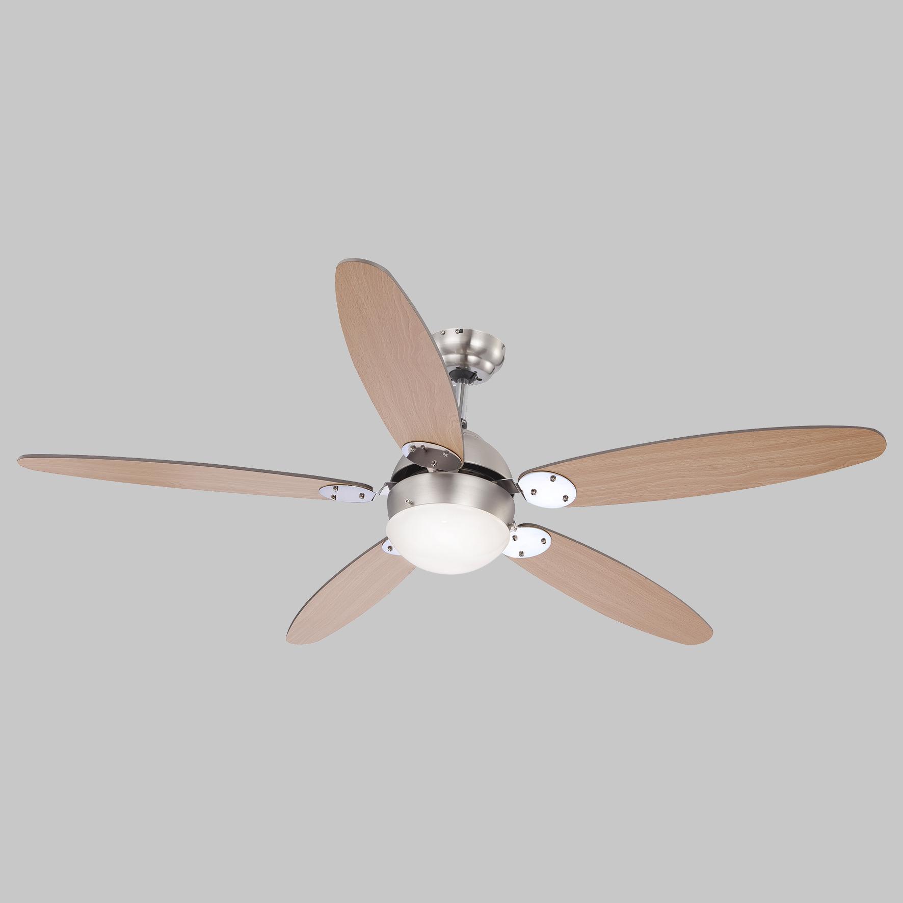 Deckenventilator Rolan Nickel 5 Holzflügel, Led-Leuchte - Buchefarben/Graphitfarben, KONVENTIONELL, Glas/Holz (132/40,6cm) - Globo