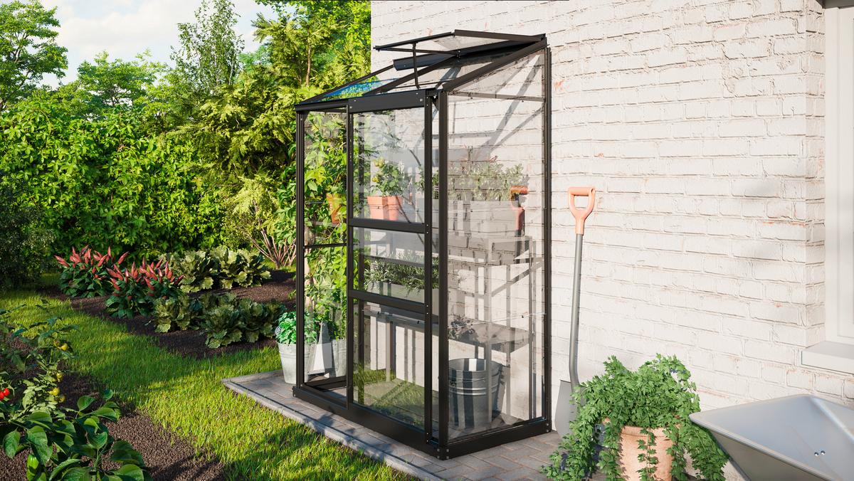Anlehn-Gewächshausbausatz Ida 900 Esg3mm, Schwarz - Schwarz, Basics, Metall (130,6/182,3/68,8cm)