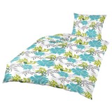 Bettwäsche Klea mit Blumenmuster - Türkis/Weiß, MODERN, Textil