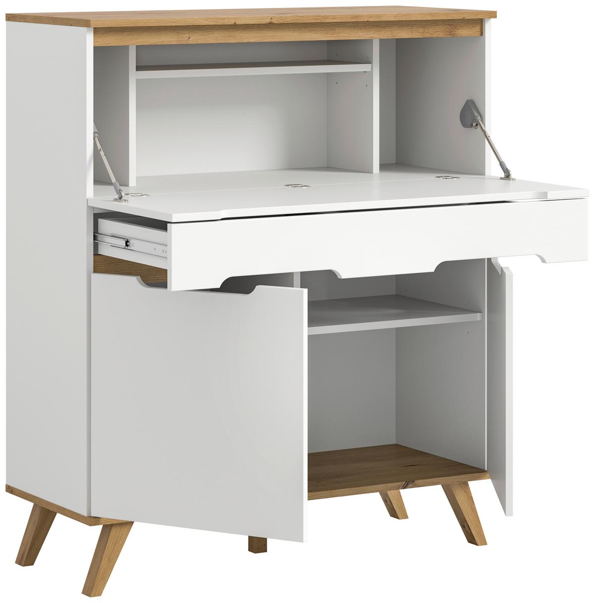 Sekretär Stockholm Eichefarben/Weiß B: 100 cm - Eichefarben/Weiß, Design, Holzwerkstoff (100/118/40cm) - MID.YOU