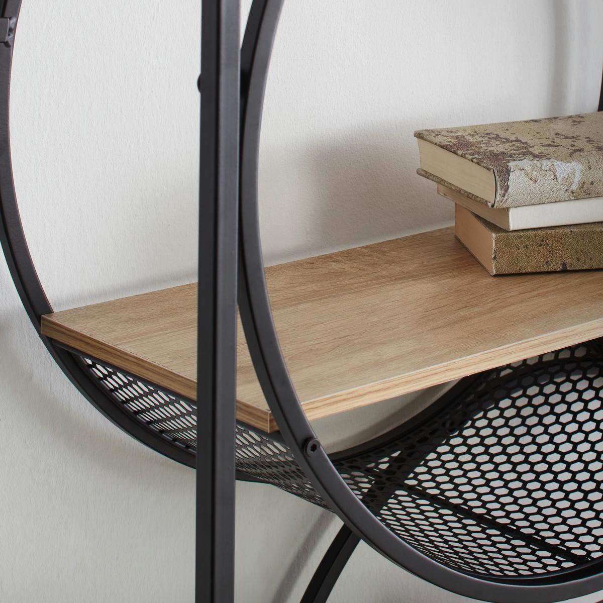 Regál CIRCLE čierna/prírodná - čierna/prírodná farba, Modern, kov/kompozitné drevo (84/186/30cm) - Premium Living