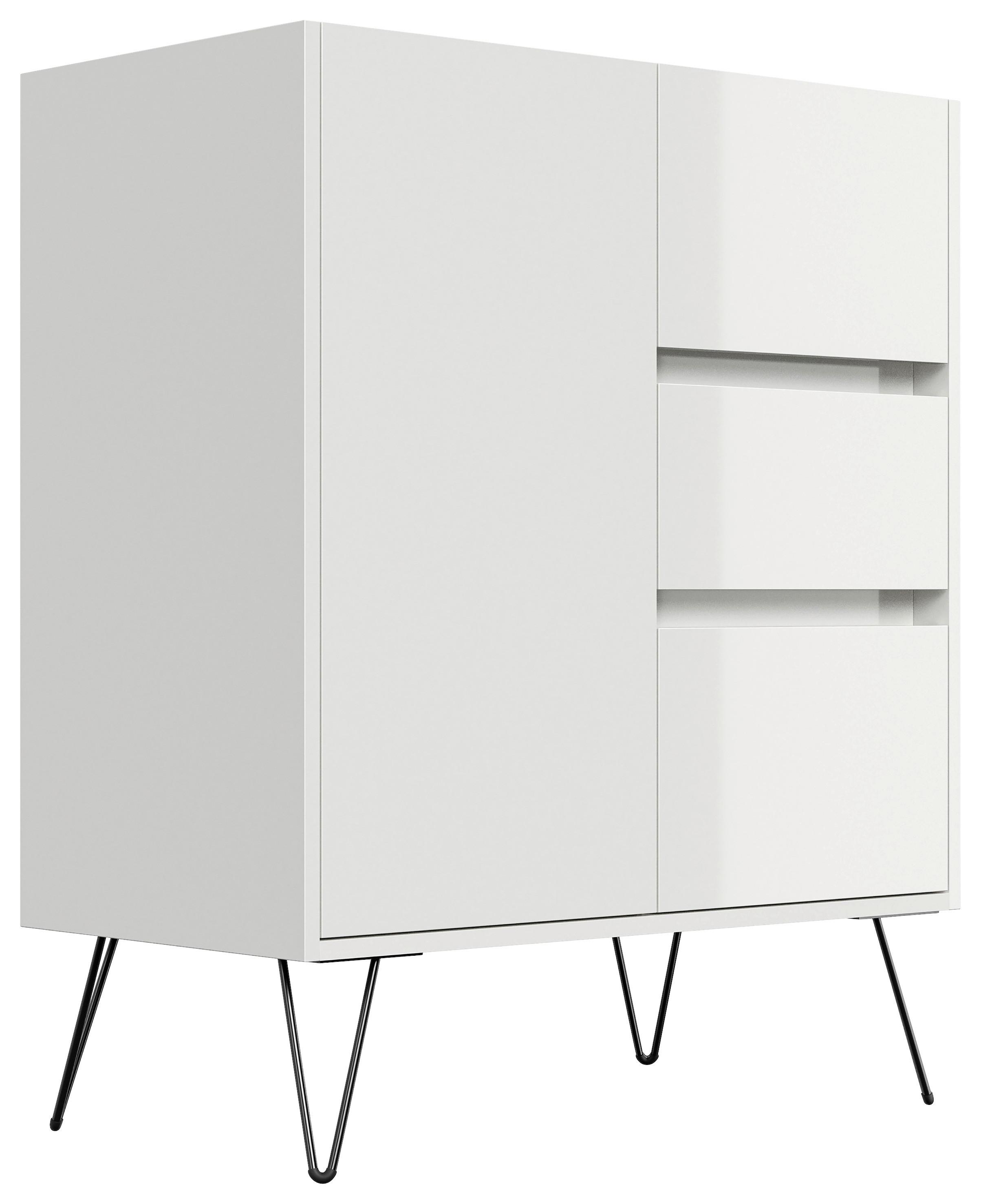 Sideboard Posseik Industrial Weiß B: 76 Cm - Weiß Hochglanz/Schwarz, Design, Holzwerkstoff (76/93,6/42cm) - P & B