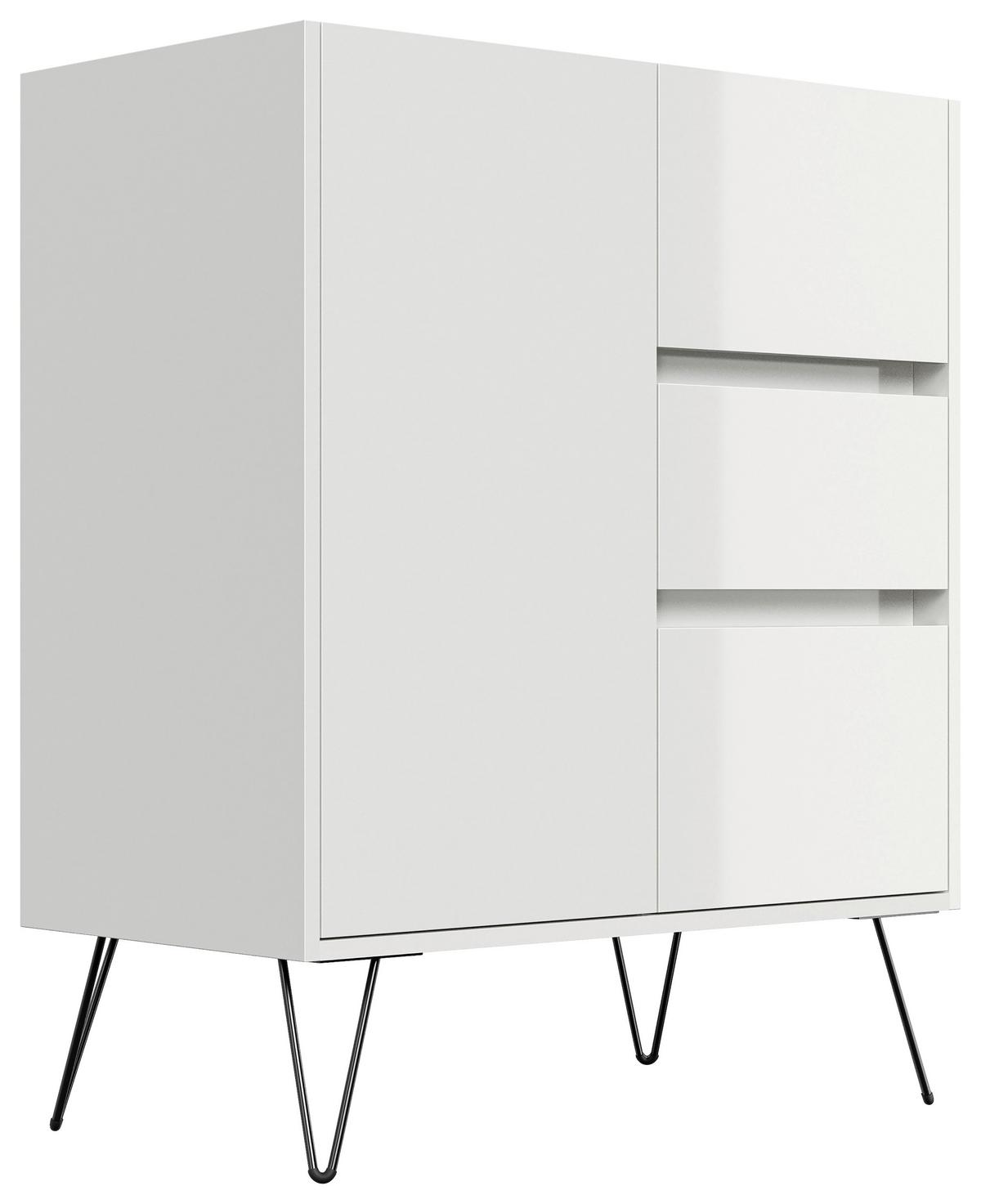 Sideboard Posseik Industrial Weiß B: 76 Cm - Weiß Hochglanz/Schwarz, Design, Holzwerkstoff (76/93,6/42cm) - P & B