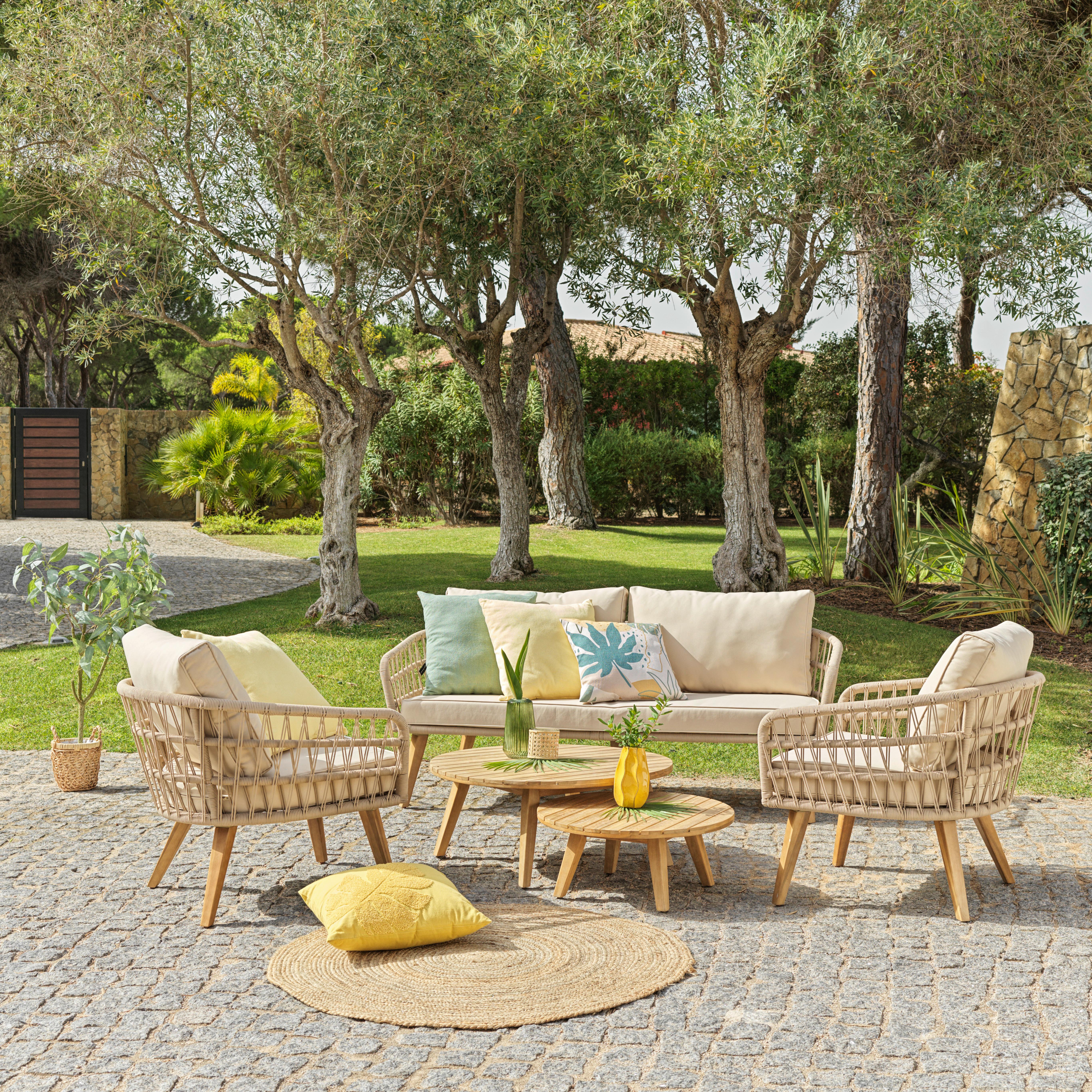 ZAHRADNÍ SESTAVA RIO -INT- - barvy akácie/béžová, Basics, kov/dřevo (175/68/75cm) - Modern Living