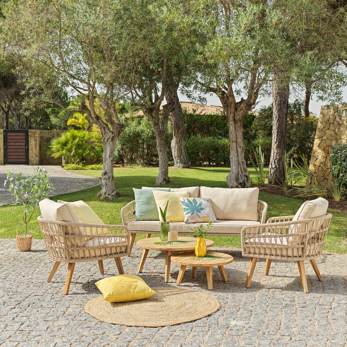 ZAHRADNÍ SESTAVA RIO -INT- - barvy akácie/béžová, Basics, kov/dřevo (175/68/75cm) - Modern Living