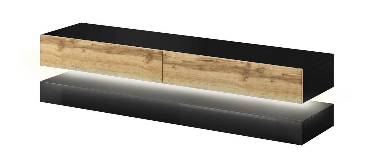 Lowboard Tv Stand Fly Led Schwarz/eiche Wotan B: 140 Cm - Eiche Wotan/Schwarz, Design, Holzwerkstoff (140/25/34cm) - MID.YOU