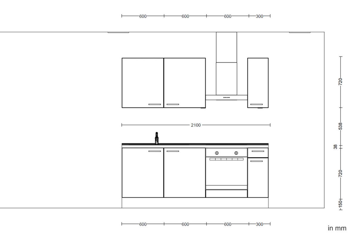 Kuchyňská linka 210 cm, alpská bílá vysoký lesk - barvy dubu/vysoce lesklá bílá, Moderní, kov/kompozitní dřevo (210cm) - Nobilia