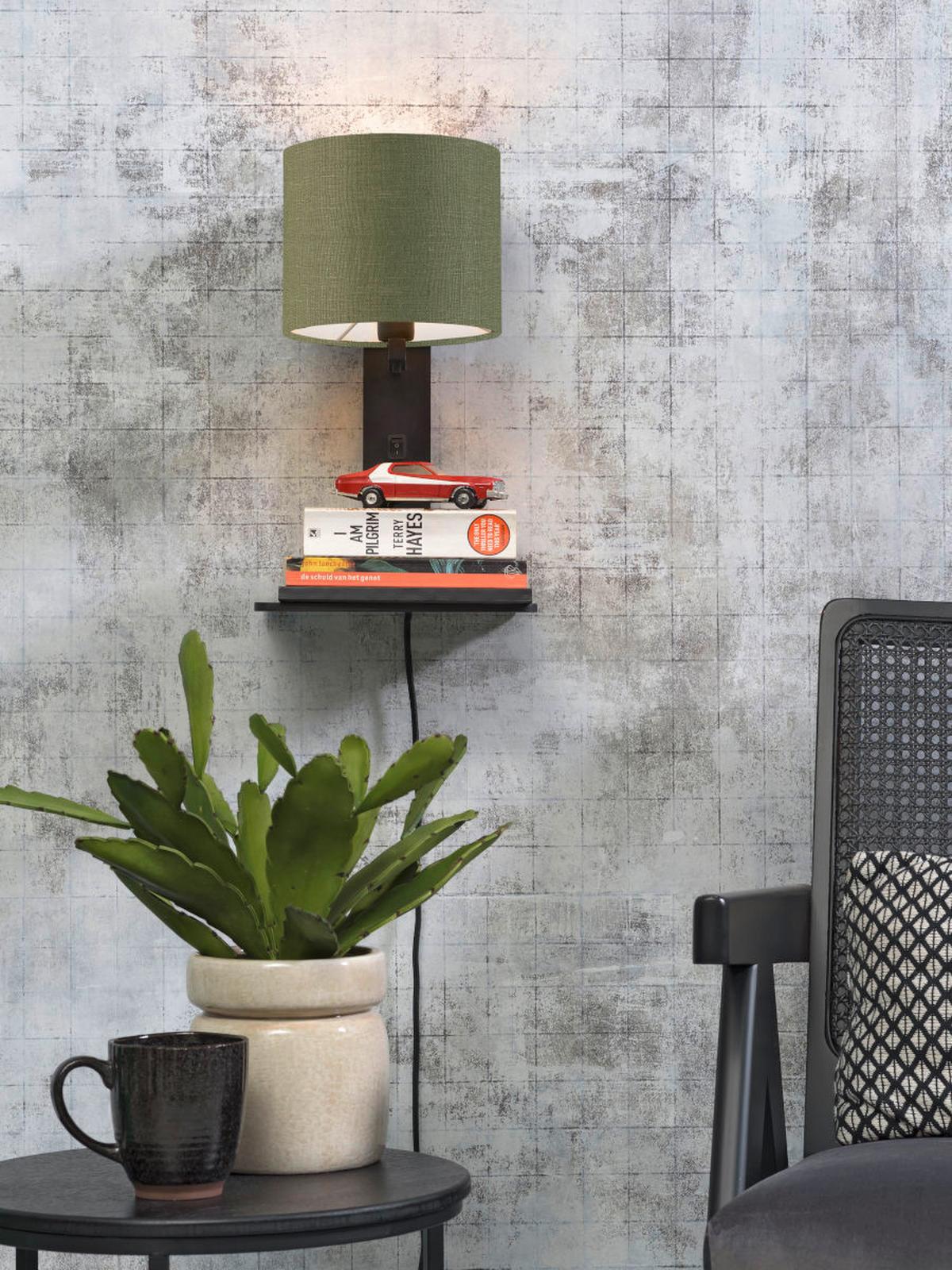 Wandleuchte Andes/w1/b/1815/gf - Schwarz/Grün, Trend, Holz/Textil (19/24/36cm) - Good & Mojo