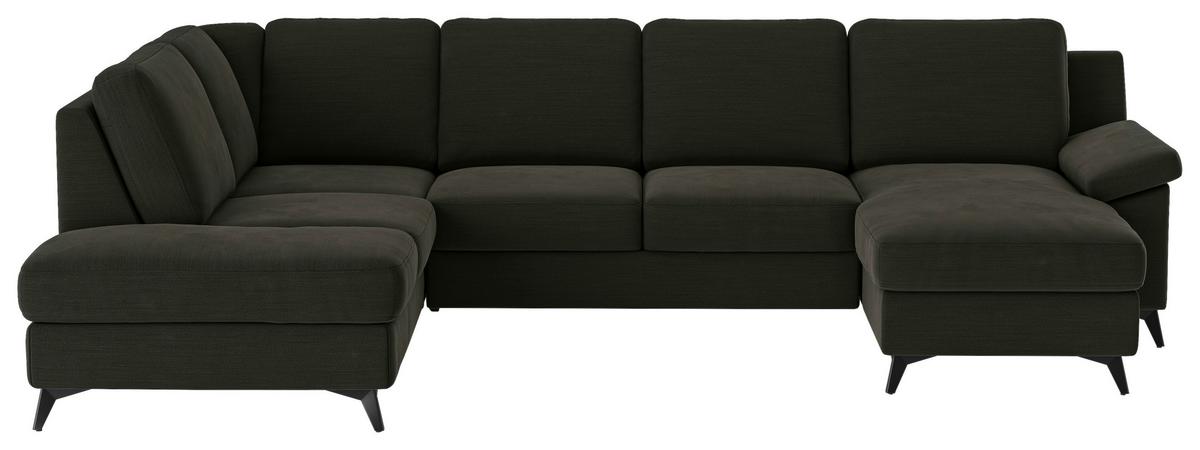 Wohnlandschaft Boom, Dunkelgrün 204x309x156 - Dunkelgrün/Schwarz, KONVENTIONELL, Textil (204/309/156cm) - Cotta