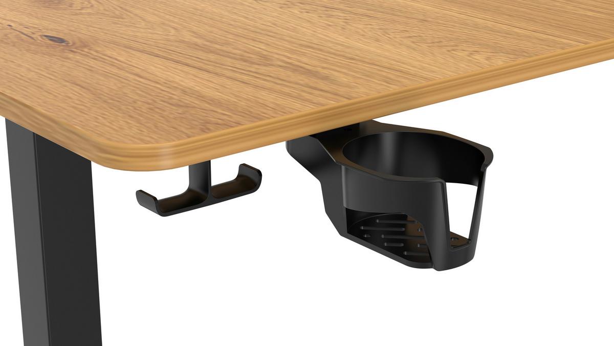 Eckschreibtisch Nimi Schwarz/Eiche L: 160cm - Plankeneiche/Schwarz, MODERN, Holzwerkstoff/Kunststoff (160/140/72-117cm) - Livetastic