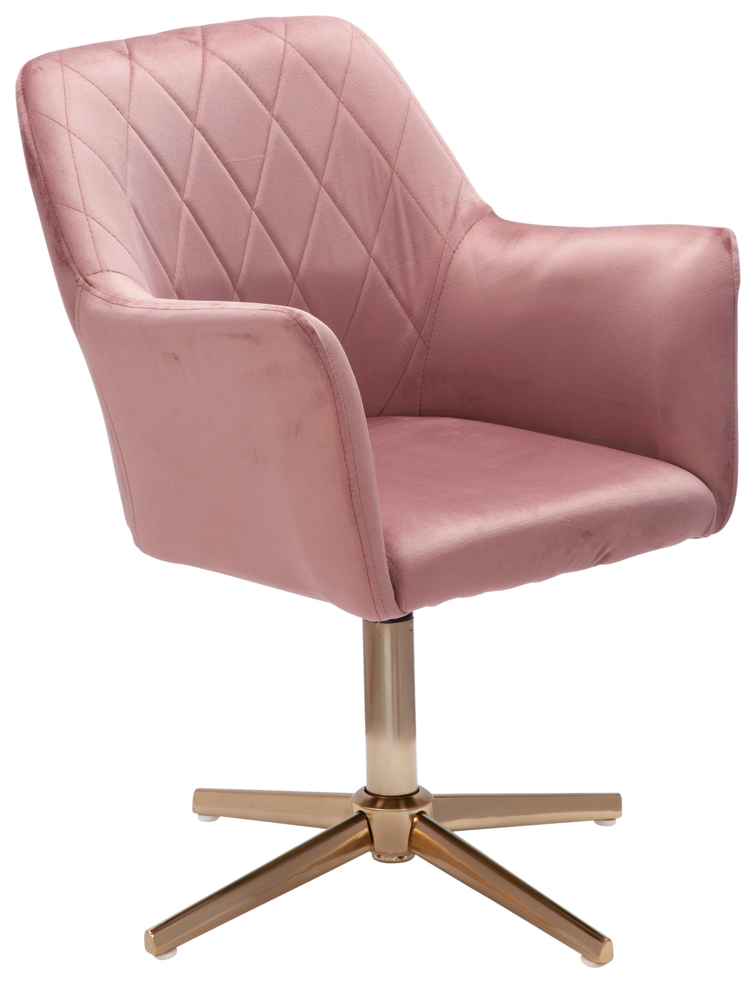 Armlehnstuhl Samt Rosa/Gold Gepolstert - Goldfarben/Rosa, KONVENTIONELL, Textil/Metall (55/97/55cm) - MID.YOU