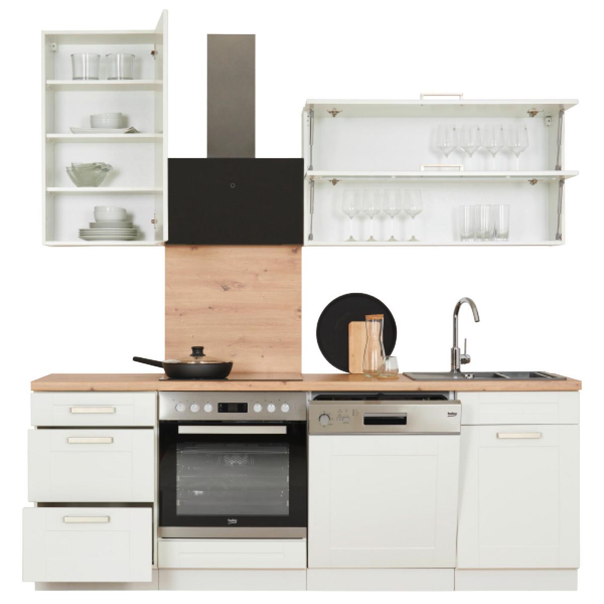 Konyhablokk Luisa - Artisan tölgy/fehér, Romantik / Landhaus, faalapú anyag/Üveg (220cm)