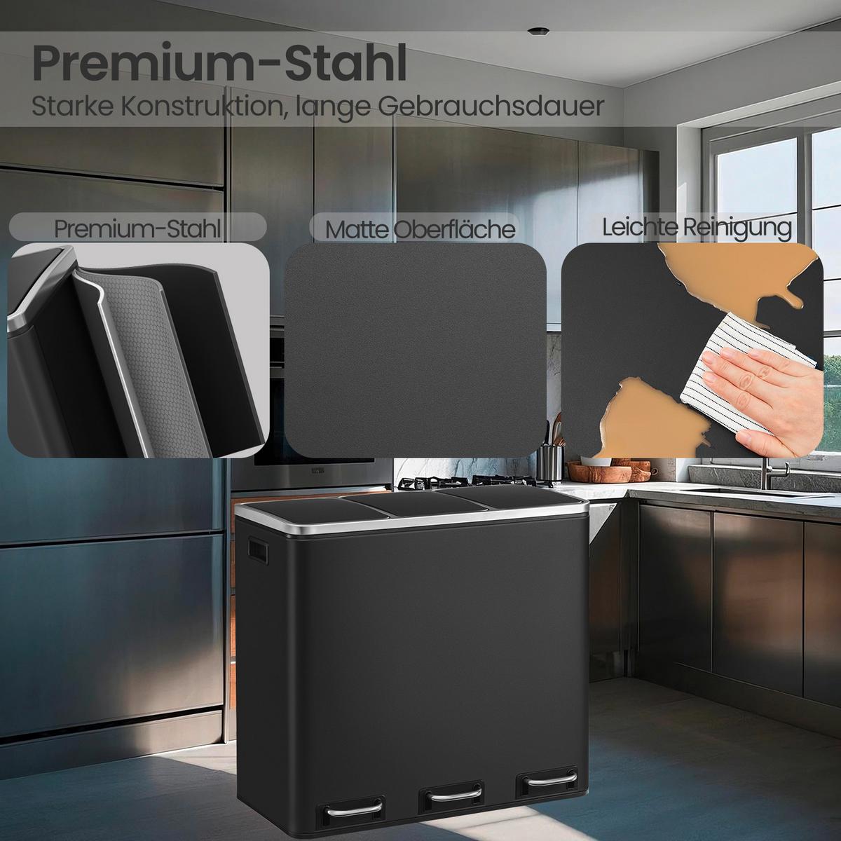 Abfallsammler Schwarz, Silberfarben B: 61 Cm - Silberfarben/Schwarz, Basics, Kunststoff/Metall (61/55,5/34cm)