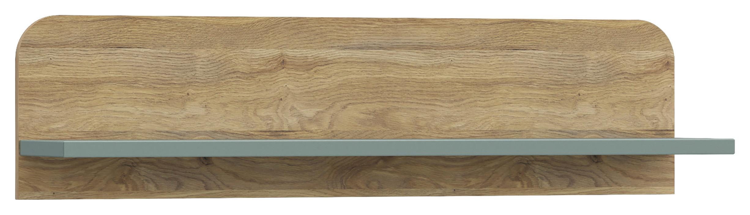 NÁSTĚNNÁ POLICE HOA - barvy dubu/šalvějově zelená, Moderní, kompozitní dřevo (100/25,6/21,9cm)