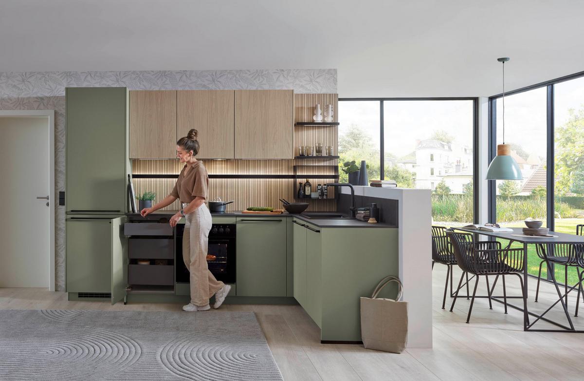 Eckküche Sidney/singapur - Eichefarben/Schwarz, Design, Holzwerkstoff (288/191,6cm)
