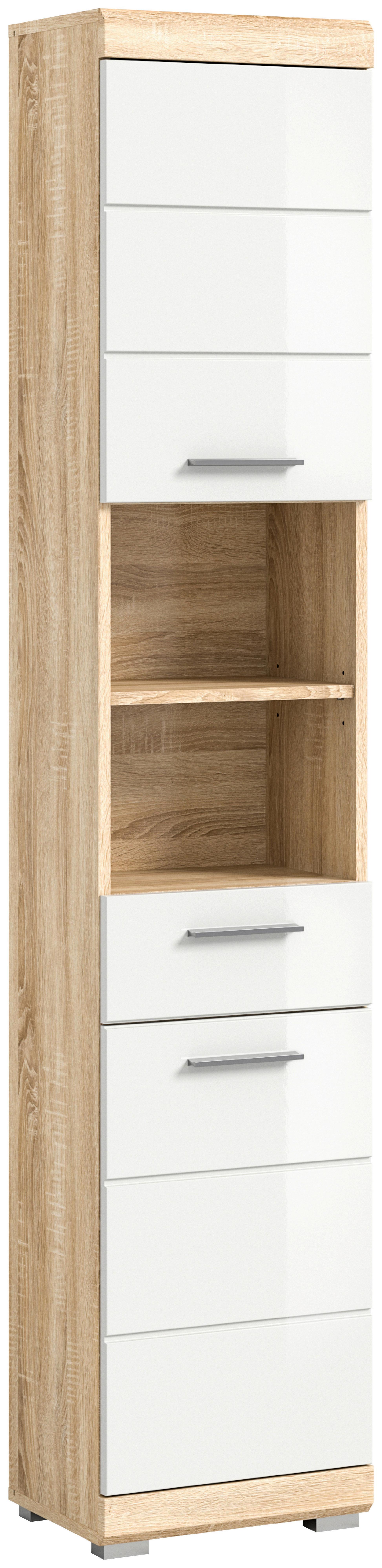Hochschrank Lambada Sonoma Eiche/Weiß B: 37 cm - Weiß Hochglanz/Eichefarben, MODERN, Holzwerkstoff (37/191/31cm) - MID.YOU