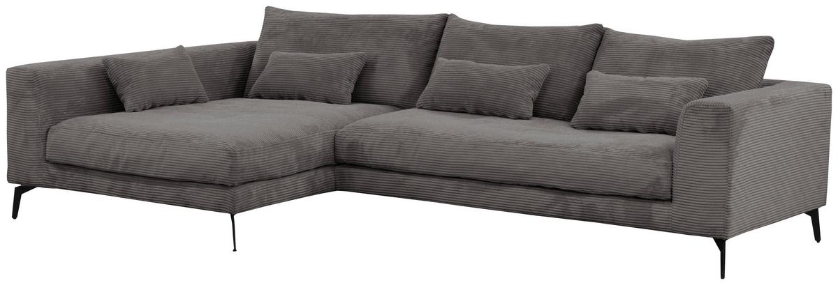 Ecksofa Berlin Cord Grau 172x313 cm - Schwarz/Grau, Design, Textil (172/313cm) - Livetastic