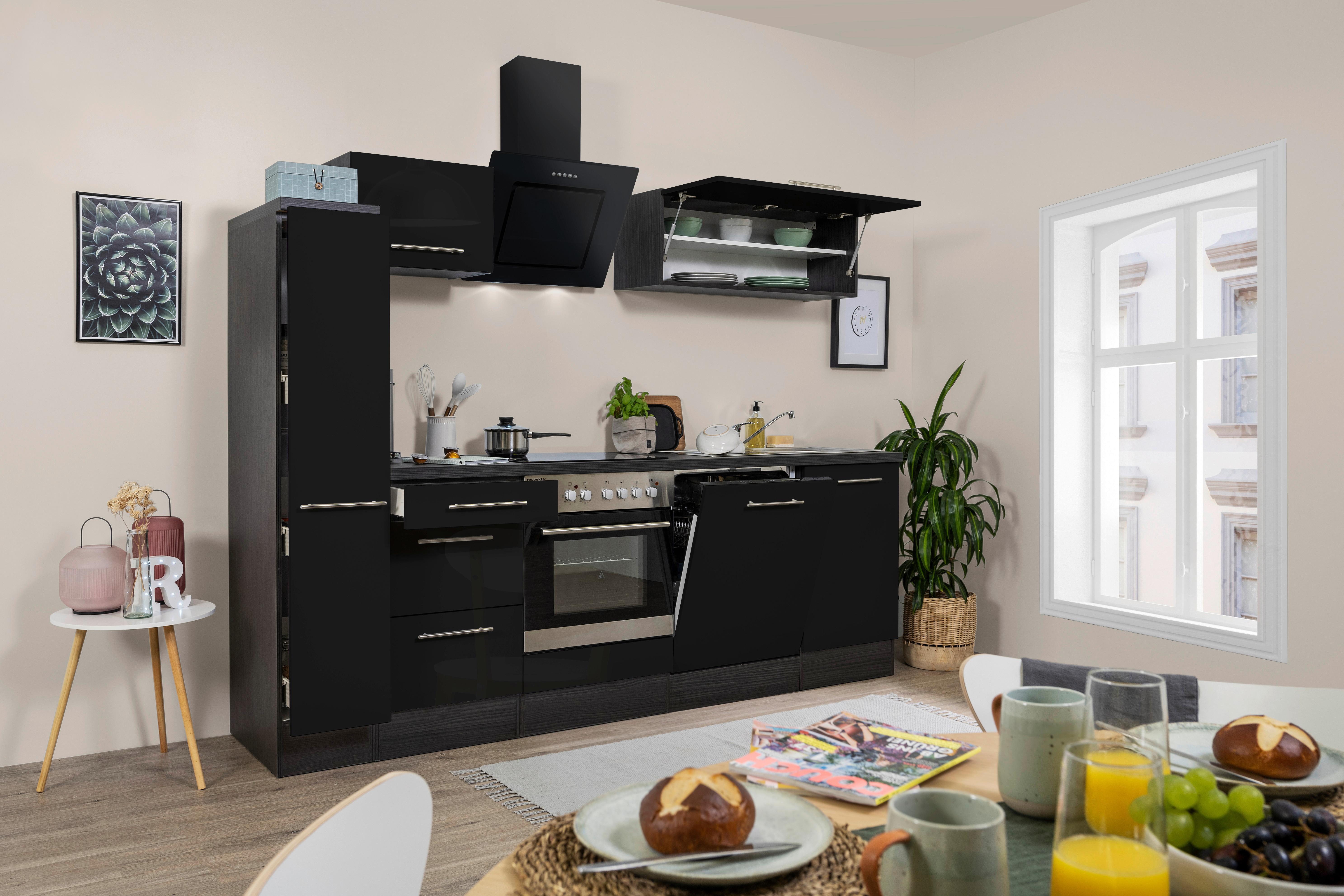 Küchenzeile Respekta Rp250ewc mit Geräte 250 cm Grau/Schwarz - Schwarz/Grau, Basics, Holzwerkstoff (250cm) - Respekta