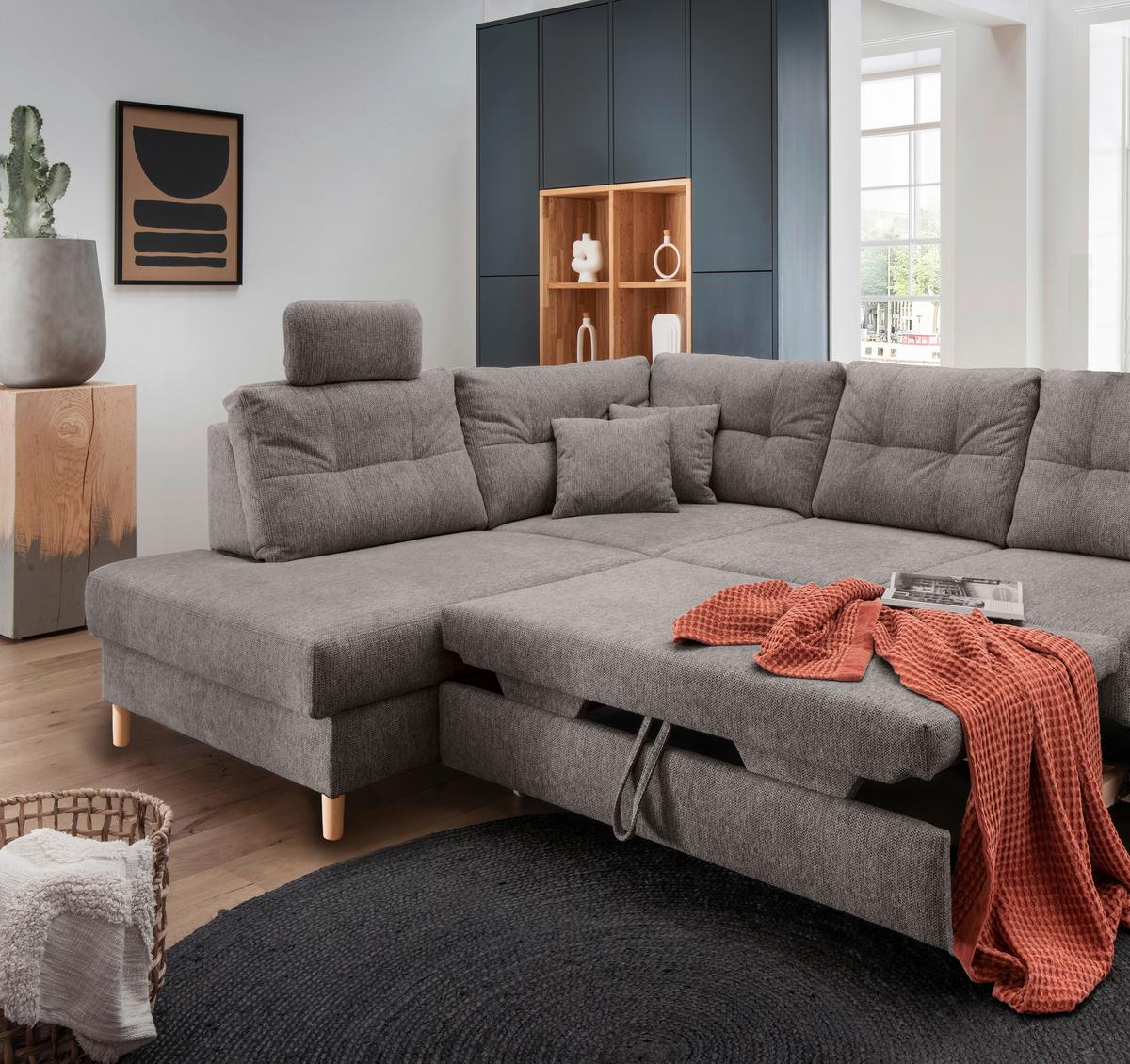 Ecksofa Brizzini Graubraun S: 206x264 Cm - Graubraun/Naturfarben, MODERN, Textil (206/264cm) - Livetastic