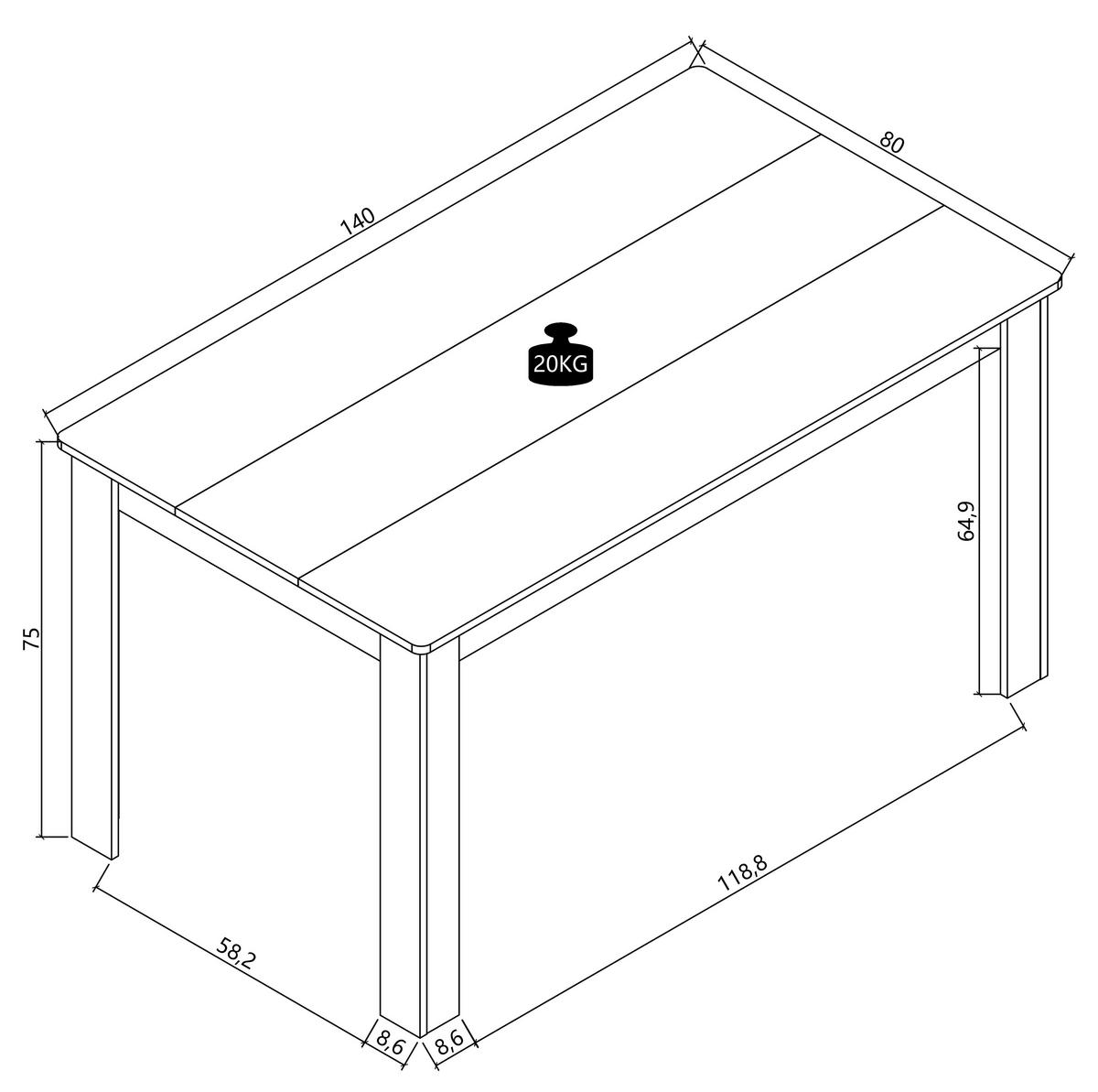 Esstisch Disalo Anthrazit/Weiß L: 140cm - Anthrazit/Weiß, MODERN, Holzwerkstoff (140/80/75cm) - MID.YOU