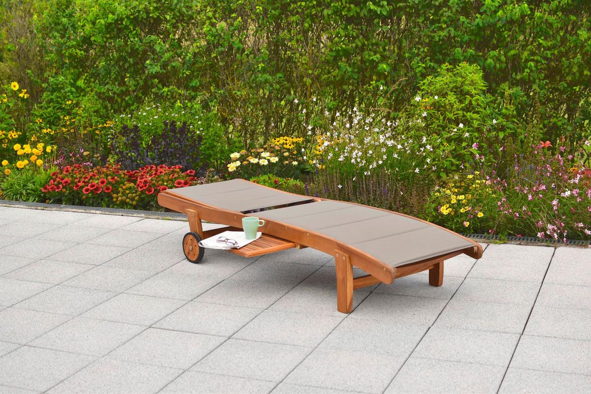 Sonnenliege Acapulco Akazie /Textil verstellbar mit Rollen - Taupe/Akaziefarben, KONVENTIONELL, Holz/Textil (94/63/197cm) - Gardenson