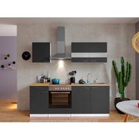 Küchenzeile Economy mit Geräten 210 cm Grau/Nussbaum Dekor - Nussbaumfarben/Weiß, Basics, Holzwerkstoff (210cm) - Respekta