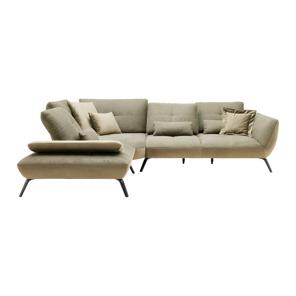 TRENDY, levá, olivově zelená s 3 bederními polštáři - černá/olivově zelená, Moderní, kov/kompozitní dřevo (250/310cm) - Premium Living