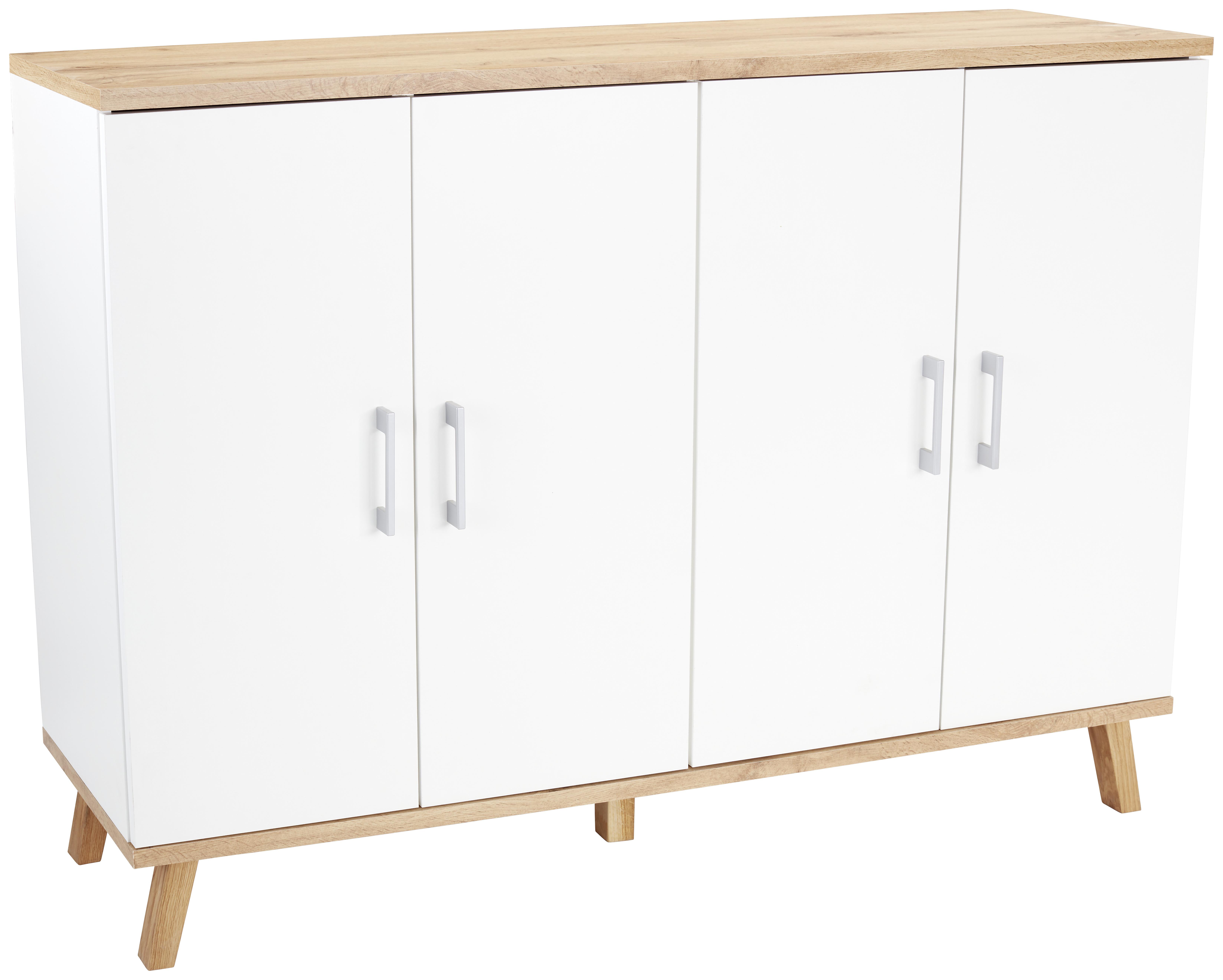 Schuhschrank Rivoli Weiß/Eiche Dekor 4-Türig B: 140 cm - Eichefarben/Weiß, KONVENTIONELL, Holzwerkstoff (140/100/35cm)