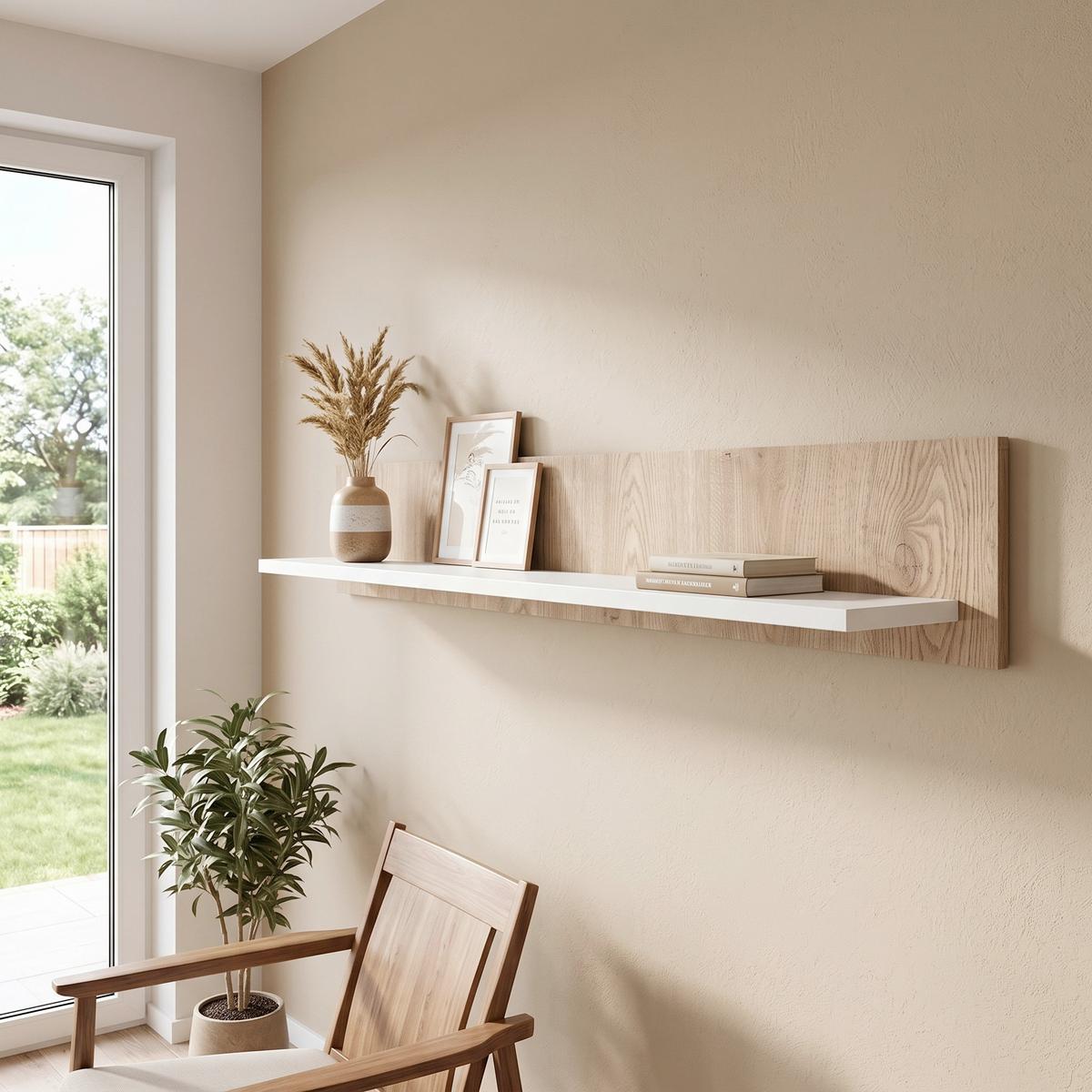 Wandregal Brilon Eichefarben/Weiß B: 136 cm - Eichefarben/Weiß, KONVENTIONELL, Holzwerkstoff (136/21,5/24cm) - MID.YOU