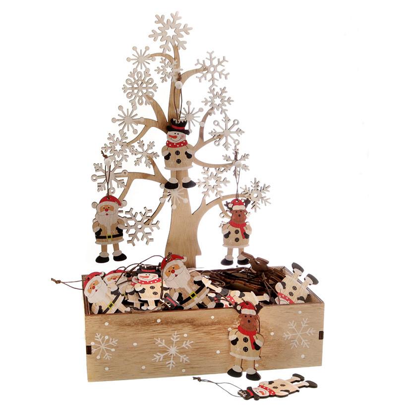 Christbaumschmuck Holz Dekor Natur/rot/weiß - Basics, Holzwerkstoff (3,5/0,2/7cm)