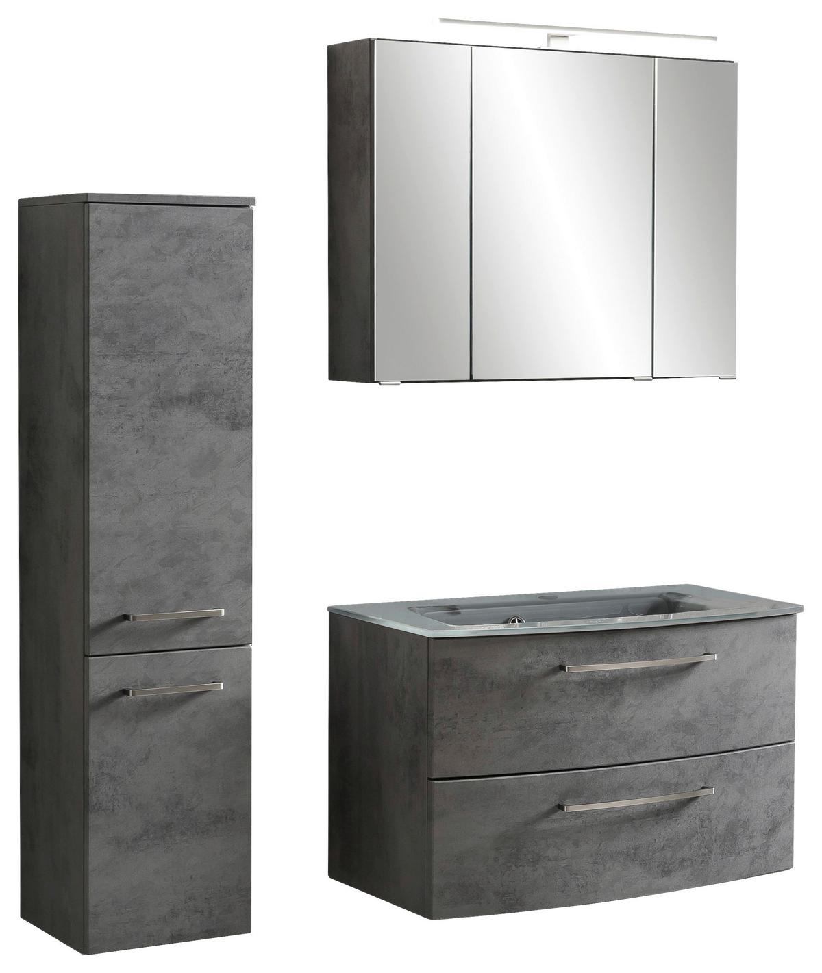 Badmöbel-Set 3-Tlg. Stockholm B: 110 cm Grau - Dunkelgrau/Grau, KONVENTIONELL, Glas/Holzwerkstoff (110cm) - Held