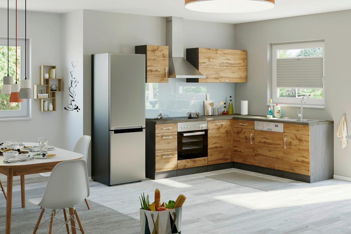 Eckküche Winkelblock ohne Geräte 210x150 cm Eichefarben - Eichefarben/Anthrazit, MODERN, Holzwerkstoff (210/210cm) - Held