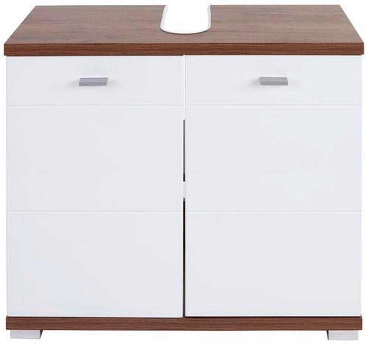 Waschbeckenunterschrank Bari B: 70cm, Weiß + Eiche Dekor - Eichefarben/Alufarben, KONVENTIONELL, Holzwerkstoff/Kunststoff (70/60/32cm)
